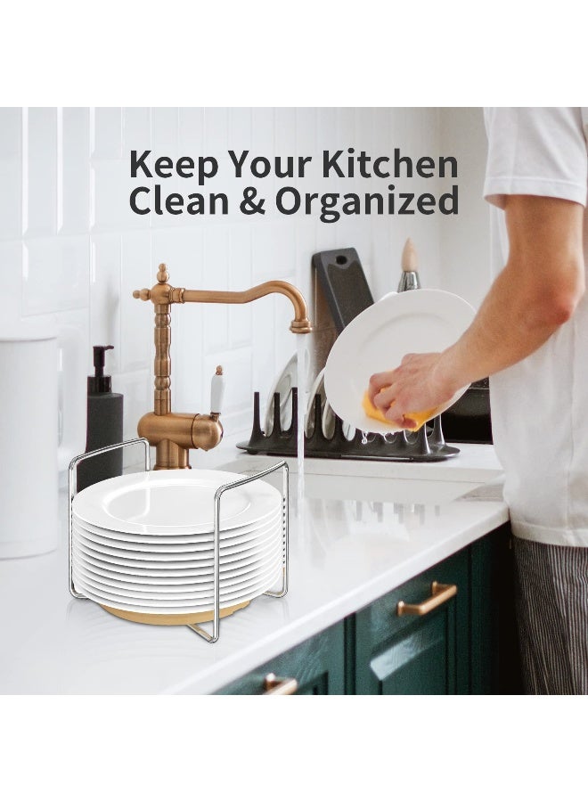 Wisuce Dish Racks for Kitchen Countertop Organizer - Bamboo Plate Holder Adjustable Size | Stainless Steel 304 Portable Handle for Kitchen Drawer Countertop Cupboard Shelf - Image 5